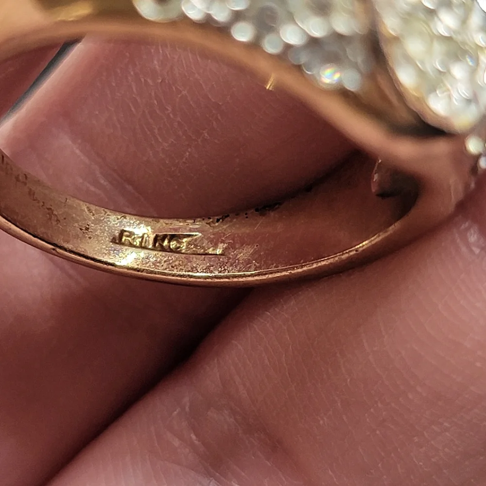 Vintage Signed RINC Coctail Ring Gold Tone Faux Diamond